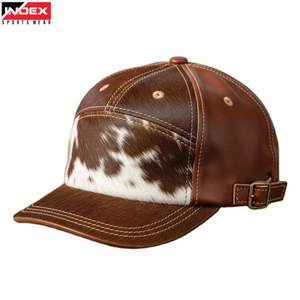 Soft Feel Cowhide Leather Baseball <b>Cap</b> - Genuine Fur Animal Pattern Hat - Adjustable Strapback - Natural Leather Finish - Product Image 1