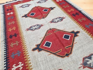 Tapis Kilim Rectangulaire Fait Main en Laine Acrylique à Motif Géométrique, Tissage Plat, avec Support en Jute pour Salon - Product Image 1