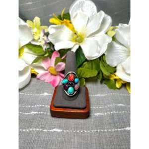 Emer Thompson Opal <b>Ring</b> Multi-Color Stone and Sterling <b>Silver</b> Bezel Set Size 10.5 <b>Statement</b> Geometry Design Everyday Wear - Product Image 1