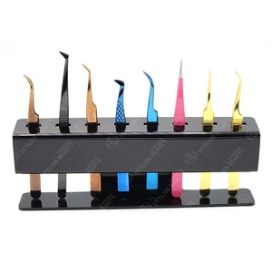 Pinzas de Acero Inoxidable de Alta Calidad para Extensión de Pestañas con Punta Puntiaguda, Soporte de Exhibición Acrílico con Logotipo Personalizado, Todos los Colores - Product Image 5