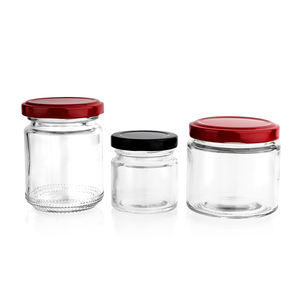 Bocaux en verre transparent à parois droites de 12 oz, 16,6 oz et 24 oz avec bouchons à vis en métal doré et revêtement <span class=keywords><strong>plastisol</strong></span> pour sauces et condiments. - Product Image 6