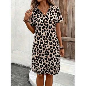 Vestido Corto de Satén con Estampado de Leopardo y Cuello en V para Mujer, 35827 - Leopardo - Product Image 3
