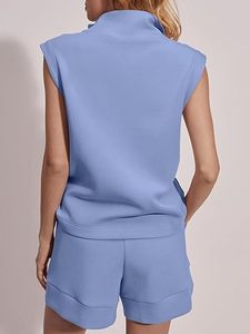 ชุดเสื้อผ้า2ชิ้นสำหรับผู้หญิงชุดเสื้อผ้าลำลองทรงหลวมเสื้อยืดและกางเกงขาสั้นชุดวอร์มชุดวอร์มชุดกีฬามีกระเป๋าสำหรับฤดูร้อน - Product Image 4