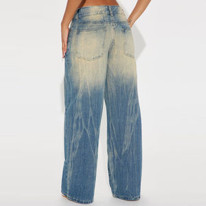 Best Factory Rate High Quality <b>Women's</b> Mid-Rise Dark Washed Denim Pants Casual Wear Tinted <b>Baggy</b> Loose Fit <b>Jeans</b> for Winter Flat - Product Image 2