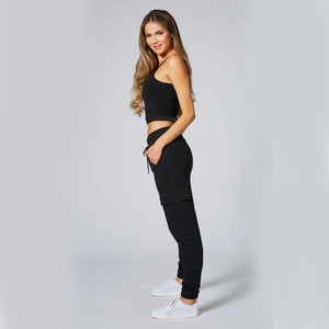 Pantalon de survêtement Cargo uni noir pour femmes dernière arrivée d'été Style Streetwear pantalon de jogging personnalisable quantité minimale de commande bas à vendre - Product Image 3