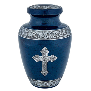 Urna Funeraria de Metal de Latón/Aluminio Grabada en Azul Cielo Antiguo para Cenizas Humanas de Adultos - Product Image 4