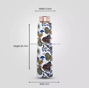 Dios ขวดน้ำทองแดงบริสุทธิ์คุณภาพสูงอายุรเวทขวดน้ำโลหะทองแดงพิมพ์ลายเคลือบสีขาวสีฟ้า500มล. - Product Image 5