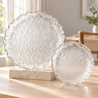 Assiette de service en verre texturé transparent, directement de l'usine, pour dîner, dessert, petit-déjeuner, 15 cm/24 cm, bord ondulé, pour hôtel, restaurant, café, fête