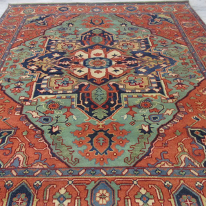 พรมขนแกะสไตล์เปอร์เซียทำด้วยมือ-พรมโอเรียนเต็ลแท้รูปทรงเรขาคณิตสีแดงสนิมแบบดั้งเดิมสำหรับห้องนั่งเล่นและห้องนอน - Product Image 1