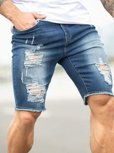 New High Quality Casual Men's <b>Jeans</b> Shorts Short Knee Cotton Washed Denim Shorts Distressed Edge Denim <b>Jeans</b> Shorts For Men - Product Image 2