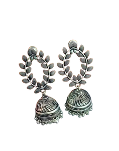 Premium Women's Vjoshijewels Vintage Oxidised <b>Silver</b> Leaf <b>Jhumka</b> Earrings Lightweight Comfortable Traditional Indian Design - Product Image 2