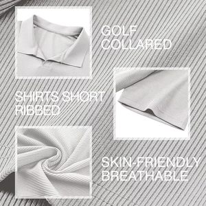 เสื้อโปโลชายทรงสลิมฟิตเสื้อกอล์ฟคอวีแขนสั้นผ้าถักพิมพ์ลายฤดูร้อน - Product Image 1