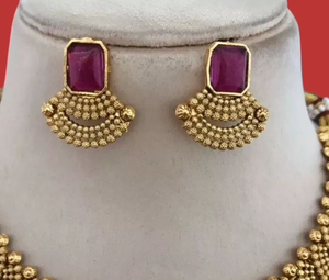 Ensemble de collier de temple traditionnel avec boucles d'oreilles en cristal plaqué or vintage pour ensembles de bijoux de mariée, occasions de fête - Product Image 2