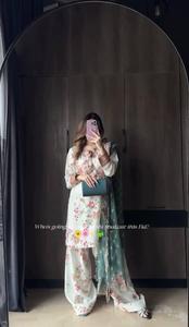 Top de trabajo con estampado y bordado de secuencia de seda Modal de desgaste étnico indio y bordado de secuencia de red Palazzo Butter Fly Dupatta - Product Image 4