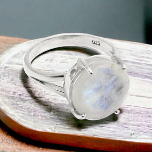 Pierre de lune arc-en-ciel naturelle 925 argent sterling forme ovale grosse bague bijoux faits à la main prix de gros usine fournisseurs en vrac - Product Image 2