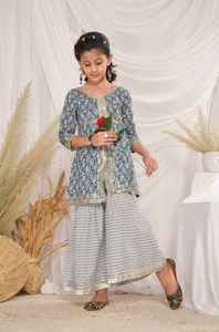 Niñas niños Kurta Sharara traje Lehenga con Gota tela de encaje algodón Cambric vestido étnico boda cumpleaños fiesta vestido 2025 - Product Image 6