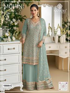 New Women's Wedding Wear Faux Georgette Heavy Embroidery 3mm 5mm Sequence Viscose Thread Work Embossed Top Bottom Kurta/<b>Kurti</b> - Product Image 5