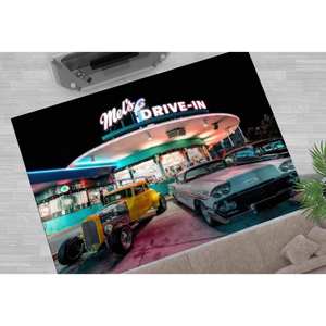 Tapis de voiture style rétro : Décoration de cuisine Drive-In des années 50, Tapis imprimé, Tapis doux non tissé - Product Image 4