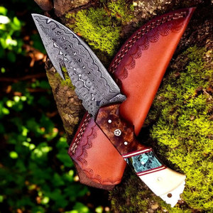 Couteau d'éviscération de cerf fait à la main 12 pouces acier damas et manche en bois couteau de chasse de Camping de haute qualité - Product Image 3