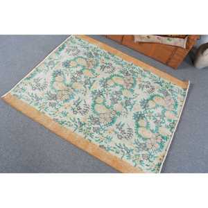 Vintage Turkish Accent Rug 3.6x4.4 ft, <b>Yellow</b> Green Oriental Rug - Product Image 4