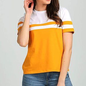 Camisetas de cuello redondo Diseño personalizado Rayas Casual O Cuello Camisetas para mujeres - Product Image 4