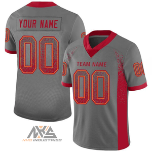 เสื้อฟุตบอลอเมริกันสีเทาแดง-ส้มแบบสั่งทำพิเศษ ลดราคาพิเศษ ระบายอากาศได้ดี ผ้าตาข่ายแบบสั้น ป้องกันรังสียูวี พิมพ์ลายด้วยความร้อน 100% - Product Image 1