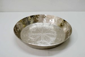 Plato redondo de diseño grabado en tono antiguo niquelado de aluminio, plato redondo para servidor de frutas profundas para uso en el hogar, Hotel, boda - Product Image 6