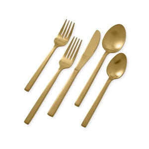 Wedding Flatware Set <b>Gold</b> Plated With Lining Design Flat Handle Stainless Steel Metal Knife Fork Spoon <b>Gold</b> <b>Cutlery</b> Set - Product Image 2