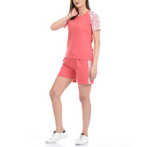 Ensembles de t-shirts d'été décontractés 2 pièces pour femmes élégantes coupe régulière 100% coton impression de logo personnalisable solide à la mode pour femmes - Product Image 2