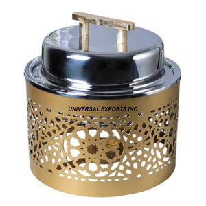 Artículos de cocina de mesa Calentador de alimentos de metal Forma redonda Cazuela de diseñador hecha a mano Última colección Olla de metal elegante - Product Image 4