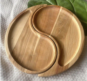 Plateau de service rond en bois d'acacia brun rustique, design populaire, plateau en bois pour la cuisine, fabriqué par Tayyab Handicraft - Product Image 4