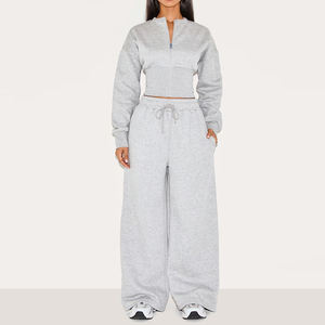 Ropa de calle informal OEM con logotipo personalizado para mujer, chándal popular, ropa deportiva para mujer, joggers holgados, conjuntos con capucha recortada y cremallera - Product Image 5