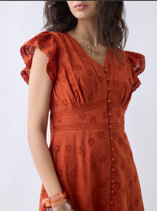 ชุดเดรสทรงเอผ้าฝ้ายปักลายดอกไม้สีส้ม lov - Product Image 3