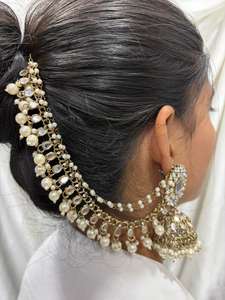 ต่างหูแบบชาติพันธุ์สำหรับเจ้าสาว ประดับด้วยไข่มุกและมังติกก้าแบบเข้าชุด ชุบทอง ชุดเครื่องประดับแบบดั้งเดิม เหมาะสำหรับเป็นของขวัญ - Product Image 4