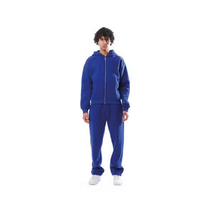Ensemble de survêtement sportif pour homme grande taille, en coton épais, respirant, avec veste zippée et pantalon de jogging, confortable, style streetwear décontracté, idéal pour l'été - Product Image 1