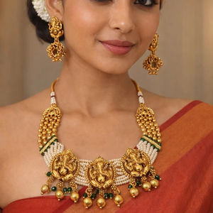Conjunto de Joyería de Moda: Collar Choker y Pendientes de Latón con Diseño de Templo Indio para Boda, Compromiso, Fiesta o Aniversario - Product Image 1