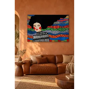 Fida, femme aux cheveux noirs contre des vagues colorées, impression sur toile - Product Image 5