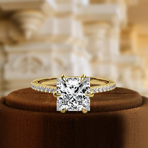 Bague en diamant taille princesse 1CT, diamant cultivé en laboratoire, pavé de diamants, cadeau pour elle, jour spécial, bague en or blanc 14K, diamant certifié IGI - Product Image 5