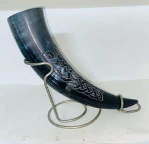 Cuerno vikingo genuino Natural para beber, soporte de Metal decorativo ecológico pulido, estilo de amor tallado, Mead Ale, media luna de Navidad - Product Image 6