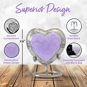 Small Heart Urn <b>for</b> Human <b>Ashes</b> - Lavender Heart Cremation <b>for</b> Women - Mini Urn with <b>Box</b> & Stand - Heart Shaped Urn Memorial - Product Image 2