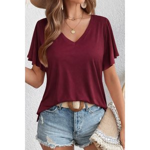 Blusa de Viscosa de Manga Corta con Cuello en V para Mujer, 31378 - Borgoña - Product Image 1