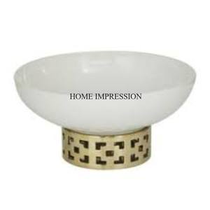 Bols de forme ronde en marbre blanc avec base en métal plaqué or de haute qualité pour la maison et l'hôtel - Product Image 5