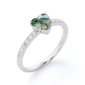Anillo de compromiso de eternidad de Plata de Ley 925 en forma de corazón de ágata verde musgo y diamante para mujer - Product Image 2