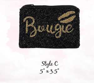 Bouige กระเป๋าใส่เหรียญประดับลูกปัด,กระเป๋าใส่เมล็ดสีดำทองสีชมพู - Product Image 4