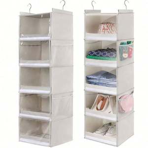 Hot Sale Foldable Hanging Closet Organizer Fabric PVC Mesh Dust-proof <b>Shelves</b> <b>for</b> <b>Bedroom</b> or Garment Rack Stainless Steel Glossy - Product Image 1