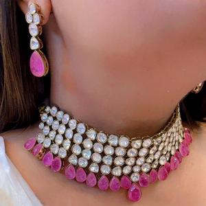 Conjunto de collar de moissanita moderna de la mejor calidad con aspecto de piedra, pendientes para mujer, joyería de diseñador para boda y fiesta - Product Image 1