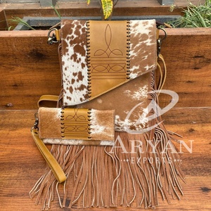 Botte en cuir de vachette pour femmes dissimuler porter sac à bandoulière à franges et point de botte en cuir véritable bracelet portefeuille ensembles combinés - Product Image 1