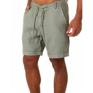 กางเกงขาสั้นผ้าคอตตอนและลินินสำหรับผู้ชายกางเกงขาสั้นแบบผูกเชือกเอวแบบลำลองกางเกงขาสั้นคาร์โก้สั้นชายหาดสีทึบ - Product Image 6