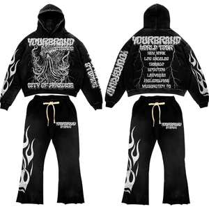 ชุดวอร์มระบายอากาศได้ดีของผู้ชายชุดเสื้อฮู้ดผ้าฟลีซผ้าฝ้าย100% ฟอกสีกรดสำหรับฤดูหนาวยิมฟิตเนสชุดลำลองโลโก้ออกแบบได้ตามต้องการ - Product Image 2