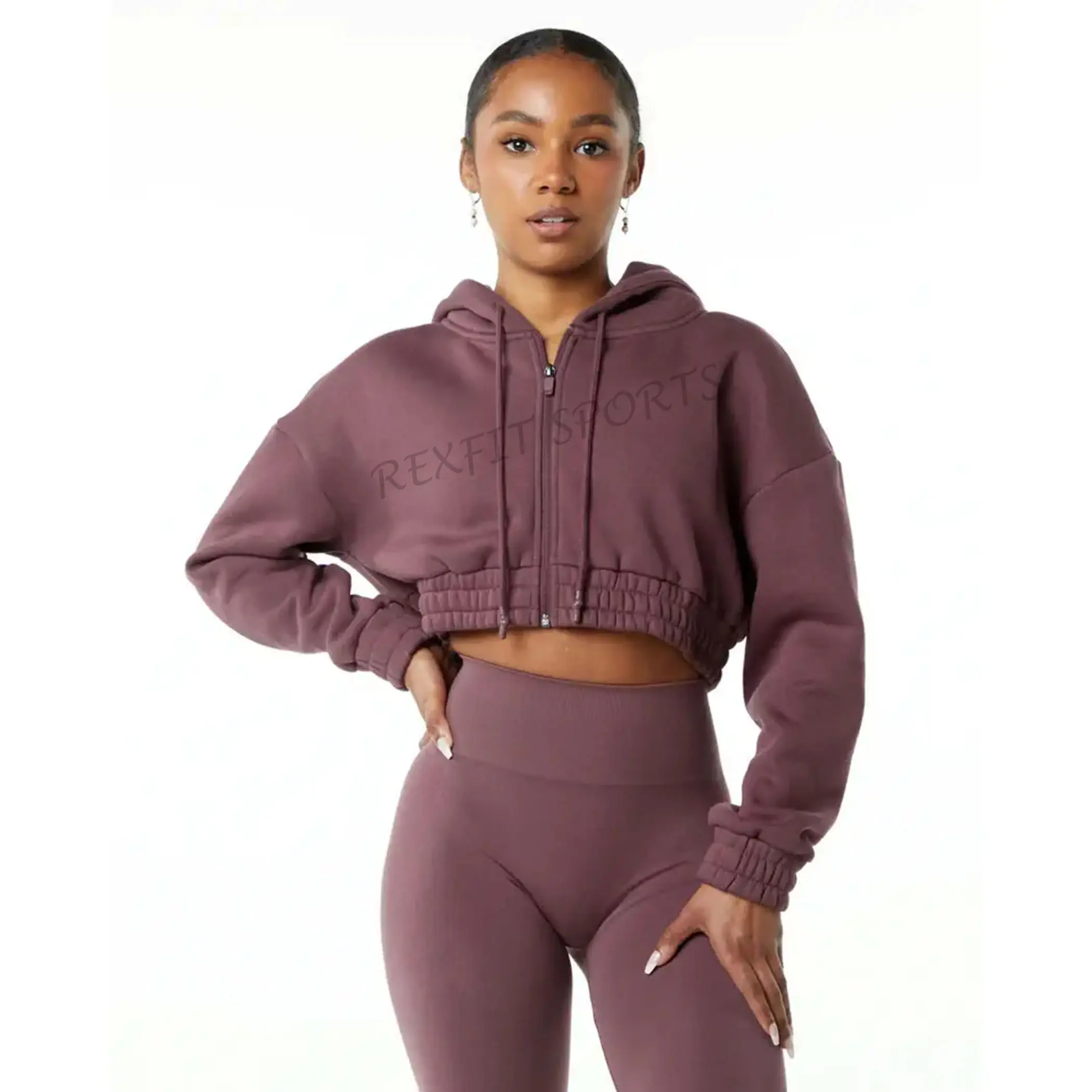 Best Prices Hot Selling High Quality Drop Shoulder Oversized Cropped Fit Autumn Women Classic Capital Full-Zip Crop Hoodie